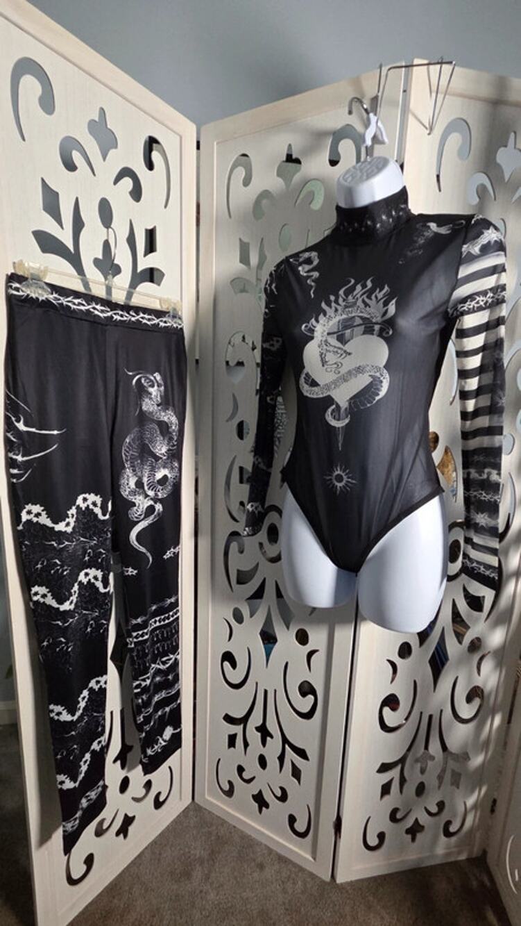 Halfheart 2 Piece Mesh Bodysuit Pants Set M Dragon Snake Gothic Y2K nwot